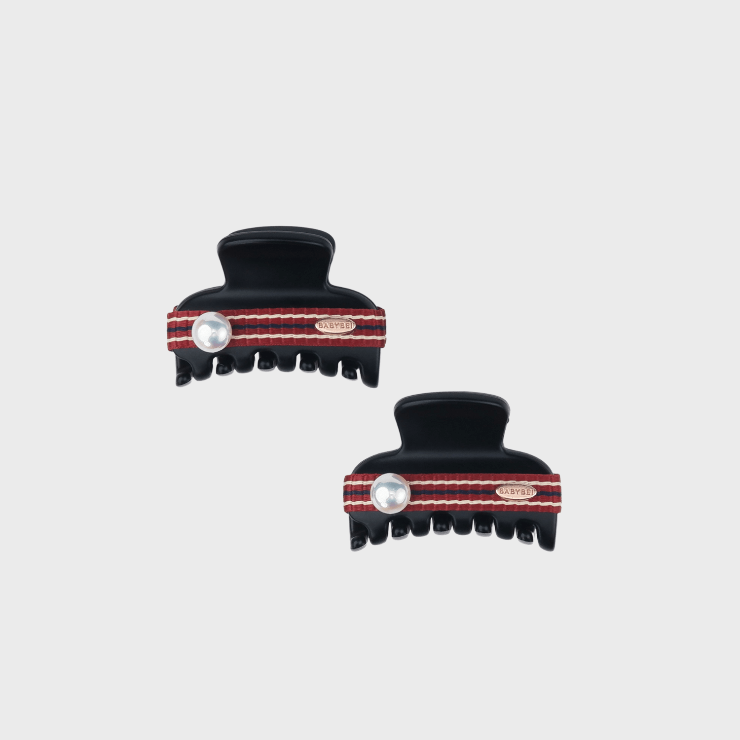 Ribbon Pearl Small Hair Claws (3 Stripes & 1 Bead)