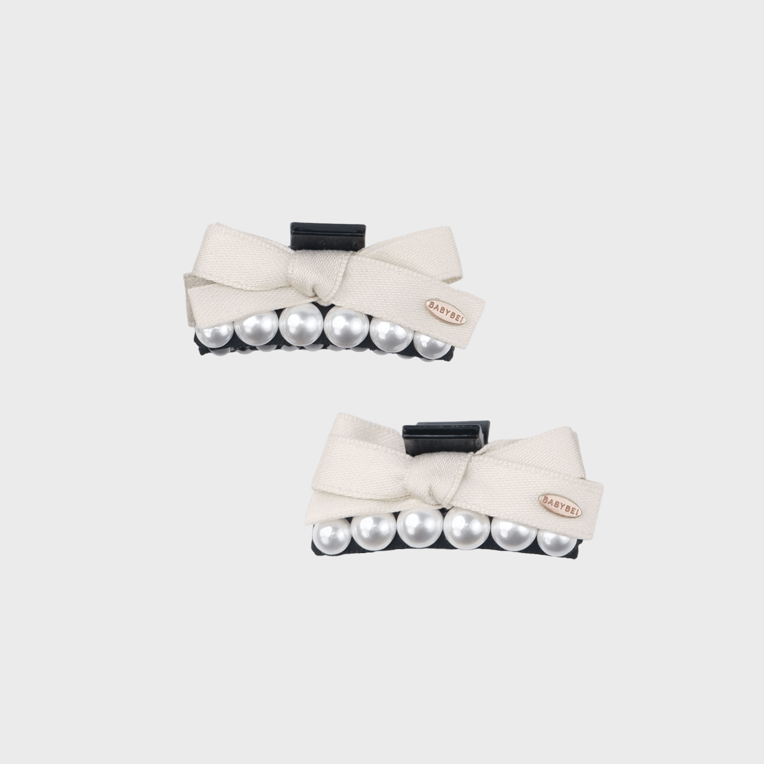 Ribbon Pearl Small Hair Claws (Bow & 6 Beads)