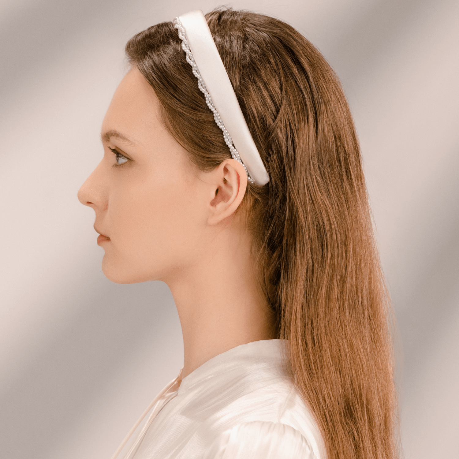 Satin Pearl Wide Headband (Sided & Wrapped)