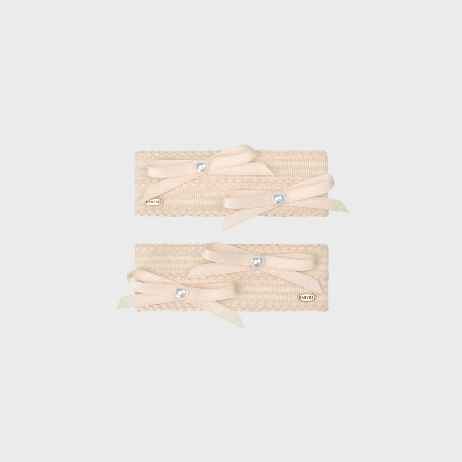 Ribbon Pearl Medium Snap Clips (2 Bows & 2 Beads)