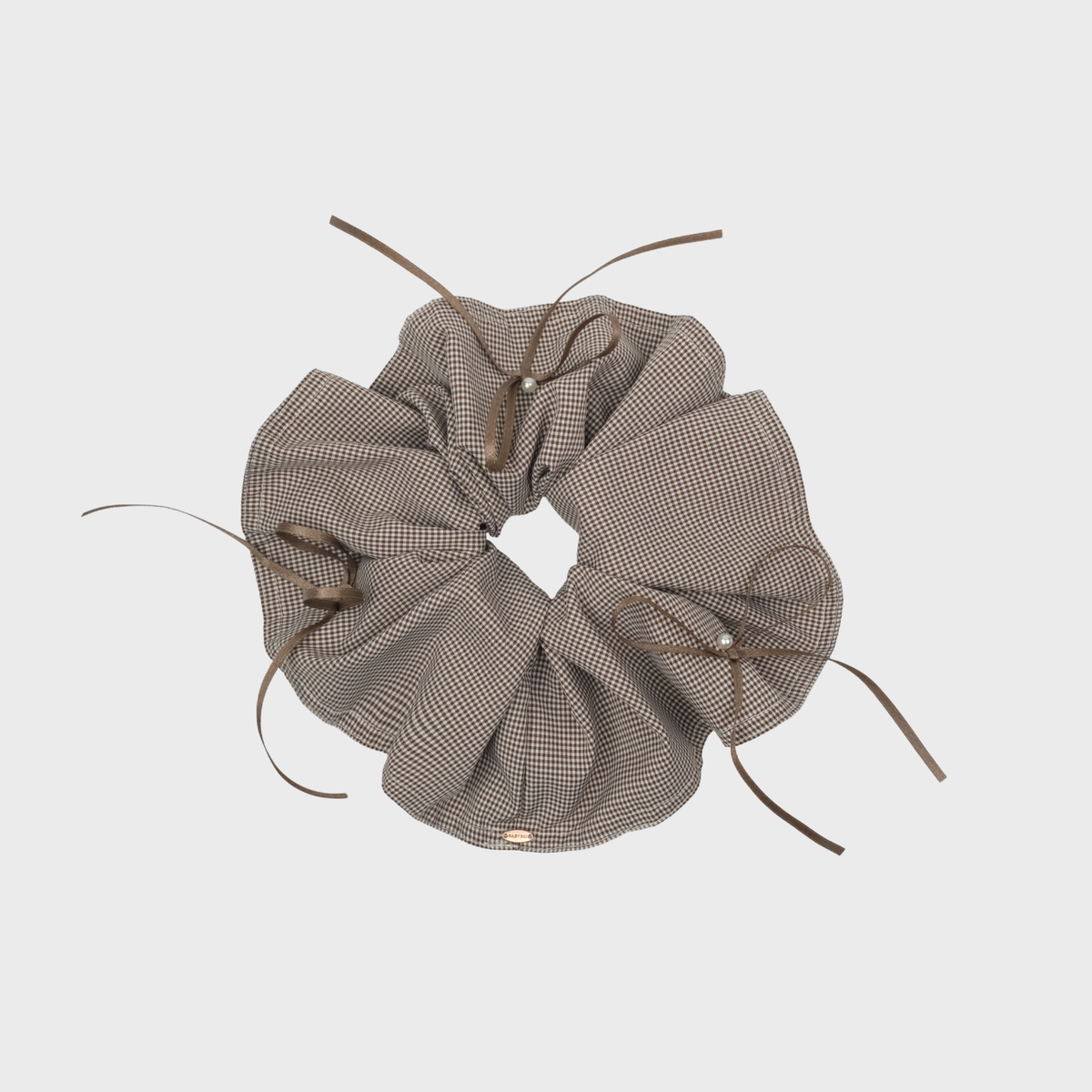 Plaid Pearl Extra Large Scrunchie (3 Bows & 3 Beads)