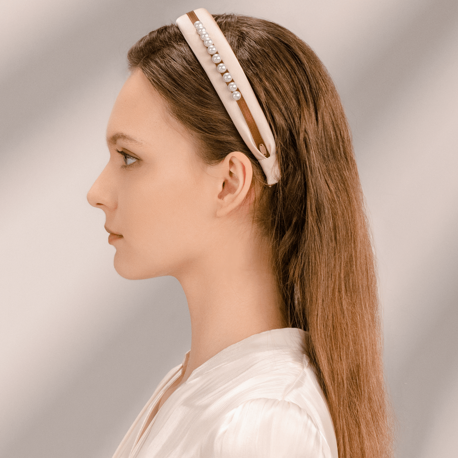 Satin Pearl Wide Headband (Asymmetric & Row)