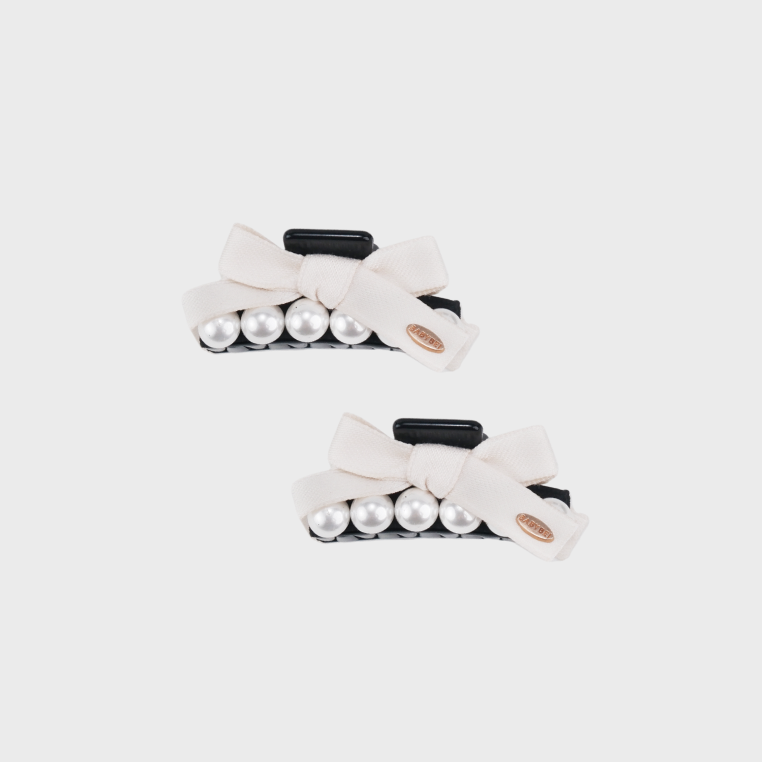 Ribbon Pearl Small Hair Claws (Bow & 6 Beads)